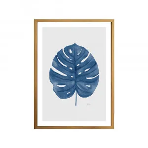 Monstera Living Art Leaf in Navy Blue with Whisper Grey Fine Art Print | FRAMED Tasmanian Oak Boxed Frame A3 (29.7cm x 42cm) by Luxe Mirrors, a Artwork & Wall Decor for sale on Style Sourcebook