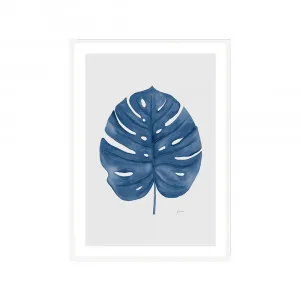 Monstera Living Art Leaf in Navy Blue with Whisper Grey Fine Art Print | FRAMED A3 (29.7cm x 42cm) by Luxe Mirrors, a Artwork & Wall Decor for sale on Style Sourcebook