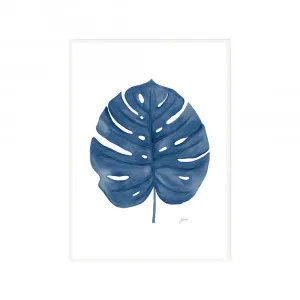 Monstera Living Art Leaf in Navy Blue Fine Art Print | FRAMED White Boxed Frame A3 (29.7cm x 42cm) by Luxe Mirrors, a Artwork & Wall Decor for sale on Style Sourcebook