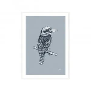 Kookaburra Australian Bird in Wedgewood Blue Fine Art Print | FRAMED White Boxed Frame A3 (29.7cm x 42cm) by Luxe Mirrors, a Artwork & Wall Decor for sale on Style Sourcebook