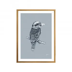 Kookaburra Australian Bird in Wedgewood Blue Fine Art Print | FRAMED Tasmanian Oak Boxed Frame A3 (29.7cm x 42cm) by Luxe Mirrors, a Artwork & Wall Decor for sale on Style Sourcebook