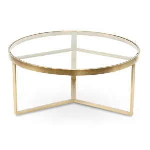 Marcelo 90cm Round Glass Coffee Table - Brushed Gold Base by Interior Secrets - AfterPay Available by Interior Secrets, a Coffee Table for sale on Style Sourcebook