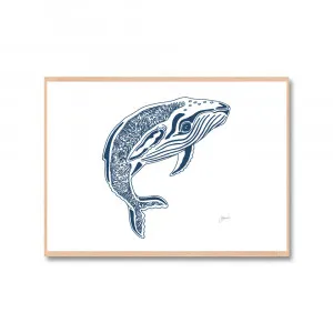 Henry the Humpback Whale in Navy Blue Fine Art Print | FRAMED Tasmanian Oak Boxed Frame A2 Poster (42cm x 59.4cm) by Luxe Mirrors, a Artwork & Wall Decor for sale on Style Sourcebook