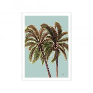 Palm Breeze Duo in Haze Fine Art Print | FRAMED White Boxed Frame A3 (29.7cm x 42cm) With White Border by Luxe Mirrors, a Artwork & Wall Decor for sale on Style Sourcebook