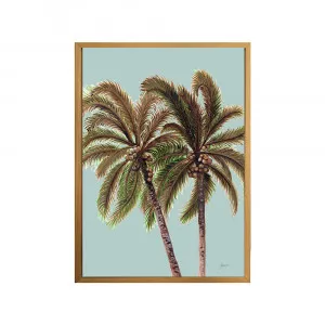 Palm Breeze Duo in Haze Fine Art Print | FRAMED Tasmanian Oak Boxed Frame A3 (29.7cm x 42cm) No White Border by Luxe Mirrors, a Artwork & Wall Decor for sale on Style Sourcebook
