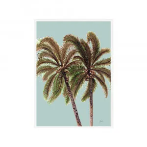 Palm Breeze Duo in Haze Fine Art Print | FRAMED White Boxed Frame A3 (29.7cm x 42cm) No White Border by Luxe Mirrors, a Artwork & Wall Decor for sale on Style Sourcebook