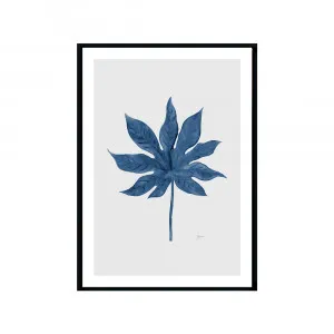 Aralia Living Leaf in Navy Blue with Whisper Grey Fine Art Print | FRAMED Black Boxed Frame A2 Poster (42cm x 59.4cm) by Luxe Mirrors, a Artwork & Wall Decor for sale on Style Sourcebook