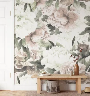 Blush Peony Floral Wallpaper Mural by oliveetoriel.com, a Wallpaper for sale on Style Sourcebook