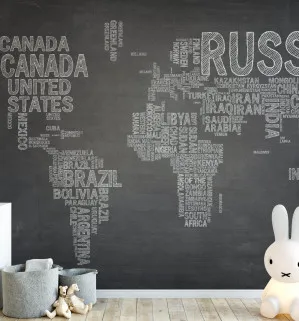 Country Names Map in Chalk Wallpaper Mural by oliveetoriel.com, a Wallpaper for sale on Style Sourcebook