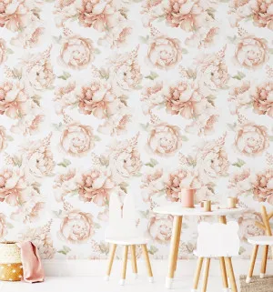 Peony Roses in Soft Terracotta Wallpaper by oliveetoriel.com, a Wallpaper for sale on Style Sourcebook