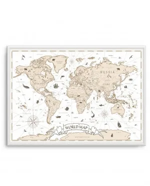 World Map | Beige by oliveetoriel.com, a Prints for sale on Style Sourcebook