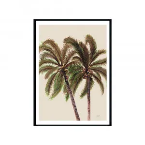 Palm Breeze Duo in Ivory Fine Art Print | FRAMED Black Boxed Frame A3 (29.7cm x 42cm) With White Border by Luxe Mirrors, a Artwork & Wall Decor for sale on Style Sourcebook