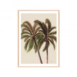 Palm Breeze Duo in Ivory Fine Art Print | FRAMED Tasmanian Oak Boxed Frame A3 (29.7cm x 42cm) With White Border by Luxe Mirrors, a Artwork & Wall Decor for sale on Style Sourcebook