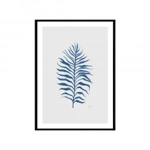 Tropical Fine Living Leaf in Navy Blue with Whisper Grey Fine Art Print | FRAMED Black Boxed Frame A2 Poster (42cm x 59.4cm) by Luxe Mirrors, a Artwork & Wall Decor for sale on Style Sourcebook