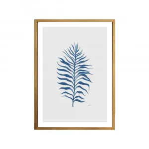 Tropical Fine Living Leaf in Navy Blue with Whisper Grey Fine Art Print | FRAMED Tasmanian Oak Boxed Frame A2 Poster (42cm x 59.4cm) by Luxe Mirrors, a Artwork & Wall Decor for sale on Style Sourcebook