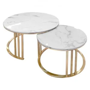 Mosca Stone Top Round Nesting Coffee Table Set, 80/60cm, White / Gold by OZWorld, a Coffee Table for sale on Style Sourcebook