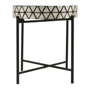 Tribajra Round Capiz Shell Tray Top Side Table, Ivory / Black by Casa Uno, a Side Table for sale on Style Sourcebook