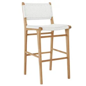 Zac Teak Timber & Close Woven Cord Indoor / Outdoor Bar Stool, White / Natural by Ambience Interiors, a Bar Stools for sale on Style Sourcebook