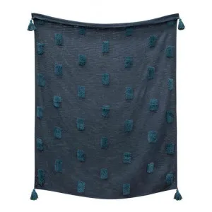 Quinn Cotton Throw, 160x130cm, Indigo by A.Ross Living, a Throws for sale on Style Sourcebook