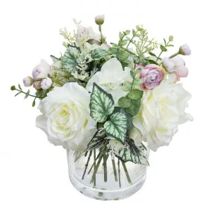 Stella Artificial Rose & Ranunculus Mixed Arrangement in Vase, 24cm by Glamorous Fusion, a Plants for sale on Style Sourcebook