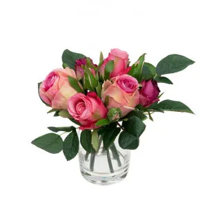 Arianna Artificial Rose Bud Arrangement in Vase, Pink Flower, 21cm by Glamorous Fusion, a Plants for sale on Style Sourcebook
