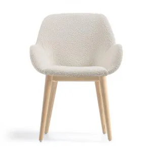 Kier Boucle Fabric & Wood Dining Armchair, White / Light Ash by El Diseno, a Dining Chairs for sale on Style Sourcebook