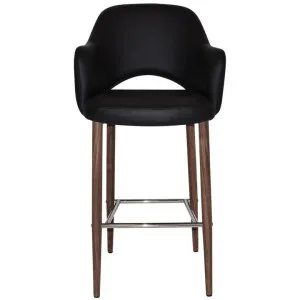 Albury Commercial Grade Vinyl Bar Stool with Arm, Metal Leg, Black / Light Walnut by Eagle Furn, a Bar Stools for sale on Style Sourcebook