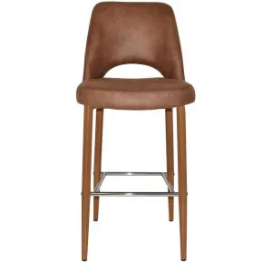 Albury Commercial Grade Eastwood Fabric Bar Stool, Metal Leg, Tan / Light Oak by Eagle Furn, a Bar Stools for sale on Style Sourcebook