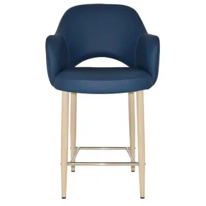 Albury Commercial Grade Vinyl Counter Stool with Arm, Metal Leg, Blue / Birch by Eagle Furn, a Bar Stools for sale on Style Sourcebook