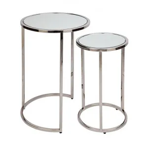 Serene 2 Piece Mirror & Stainless Steel Round Nesting Side Table Set, Nickel by Cozy Lighting & Living, a Side Table for sale on Style Sourcebook