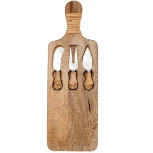 Muir 4 Piece Mango Wood Paddle Cheese Board & Knife Set by Casa Sano, a Platters & Serving Boards for sale on Style Sourcebook