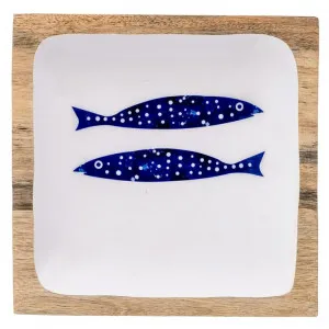 Atlantic Fish Enamelled Mango Wood Square Plate by Casa Uno, a Plates for sale on Style Sourcebook