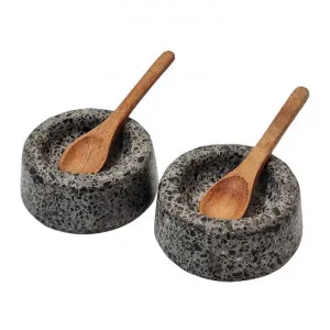 Alce Terrazzo Salt &Pepper Pinch Pot Set with Acacia Timber Spoons by j.elliot HOME, a Bowls for sale on Style Sourcebook