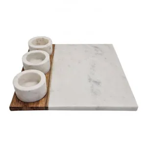 Kinsley Marble & Mango Wood Serving Board with Dip Bowls by j.elliot HOME, a Platters & Serving Boards for sale on Style Sourcebook