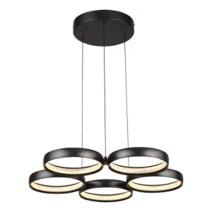 Olympus Aluminium Dimmable LED Ring Pendant Light, 5 Light, CCT, Black by Cougar Lighting, a Pendant Lighting for sale on Style Sourcebook