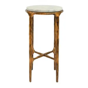 Aries Marble Topped Iron Round Side Table, Small, Antique Gold by Florabelle, a Side Table for sale on Style Sourcebook
