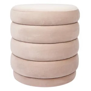 Demi Velvet Fabric Round Ottoman Stool, Nude by Cozy Lighting & Living, a Ottomans for sale on Style Sourcebook