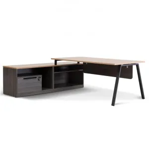 Cuevas 1.8m Left Return Office Desk - Black with Natural Top by Interior Secrets - AfterPay Available by Interior Secrets, a Desks for sale on Style Sourcebook