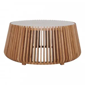 Pila Round Coffee Table 95cm in American Oak / Italian Travertine by OzDesignFurniture, a Coffee Table for sale on Style Sourcebook