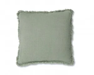 Molly Fringed Cotton Euro Cushion - Khaki Green by Mocka, a Cushions, Decorative Pillows for sale on Style Sourcebook