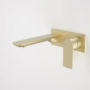 Caroma Urbane II 180mm Lead Free Wall Basin/Bath Mixer Rectangle Brushed Brass by Caroma, a Bathroom Taps & Mixers for sale on Style Sourcebook