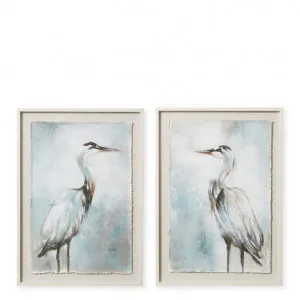 Heron Bird Handpainted Rice Paper Wall Art 2 Assorted - 75 x 3 x 105cm by Elme Living, a Painted Canvases for sale on Style Sourcebook