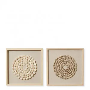 Aerwyna Shell Wall Art 2 Assorted - 60 x 5 x 60cm by Elme Living, a Painted Canvases for sale on Style Sourcebook