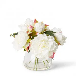 Peony Juliana Bouquet in Allira Vase - 27 x 27 x 29cm by Elme Living, a Plants for sale on Style Sourcebook