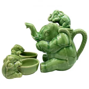 Surin 3 Piece Thai Celadon Ceramic Elepant Teapot & Cup Set, Large by LIVGGO, a Cups & Mugs for sale on Style Sourcebook