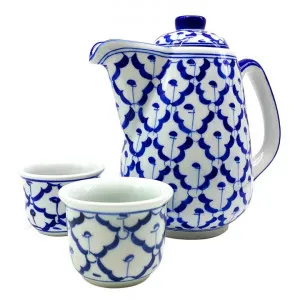 Miyako 3 Piece Hand Painted Ceramic Oriental Teapot & Cup Set, No.5, Large by LIVGGO, a Cups & Mugs for sale on Style Sourcebook