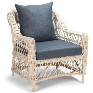 Nassau Rattan Armchair, White Wash / Navy by Room and Co., a Chairs for sale on Style Sourcebook