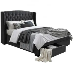 Cicely Fabric Platform Bed with End Drawers, Queen, Licorice by Woodland Furniture, a Beds & Bed Frames for sale on Style Sourcebook