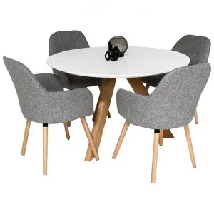 Morrison 5 Piece Round Dining Table Set, 120cm, with Grey Milan Chair by HOMESTAR, a Dining Sets for sale on Style Sourcebook