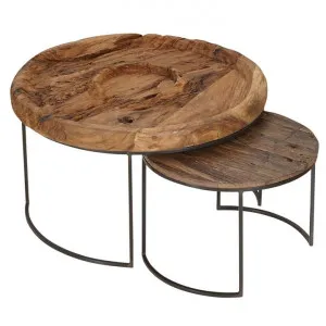Kenthurst 2 Piece Suar Wood & Iron Nested Round Coffee Table Set, 75cm by Superb Lifestyles, a Coffee Table for sale on Style Sourcebook